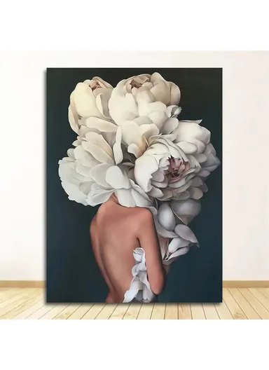 60 x 80cm Floral Feather Wall Art Canvas Print Abstract Woman Decorative Painting for Bedroom Living Room