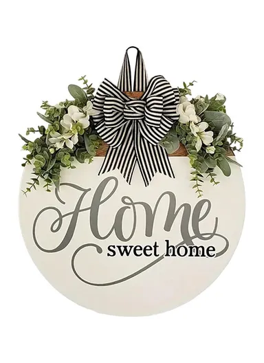 Spring Summer Front Door Wreath Welcome Sign Sweet Home Artificial Floral Wreath for Entrance Hanging Decor