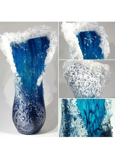 30cm Ocean Wave Resin Vase Living Room Bedroom Dining Table Modern Blue Decorative Vase