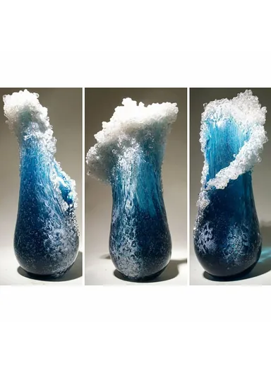 30cm Ocean Wave Resin Vase Living Room Bedroom Dining Table Modern Blue Decorative Vase