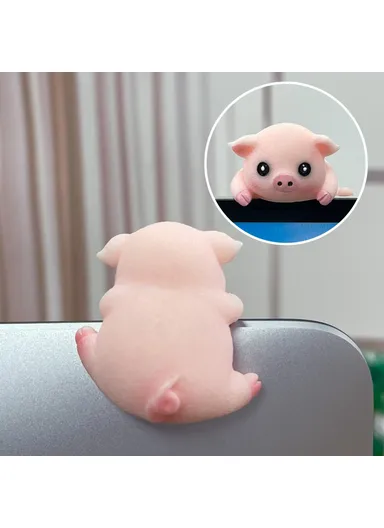 Creative Desktop Screen Monitor Decoration Cute Animal Figurine Ornament for Computer TV Display - Pig