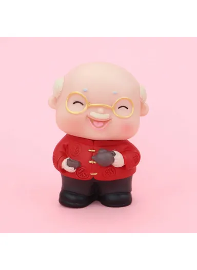Cute Elderly Couple Figures for Birthday Cake Decoration Figurine Baking Accessories 2396 - Red / Old Man