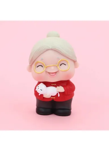 Cute Elderly Couple Figures for Birthday Cake Decoration Figurine Baking Accessories 2396 - Red / Old Lady