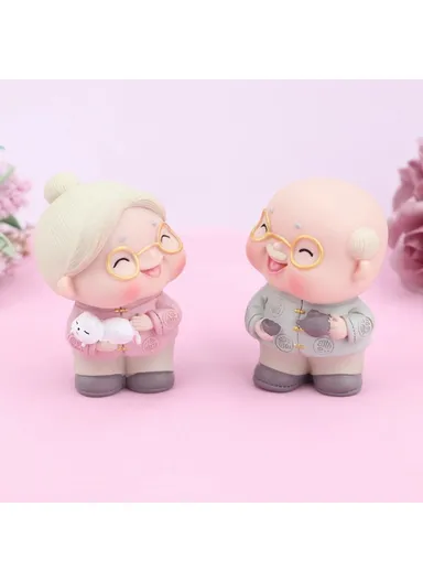 Cute Elderly Couple Figures for Birthday Cake Decoration Figurine Baking Accessories 2396 - Red / Old Lady