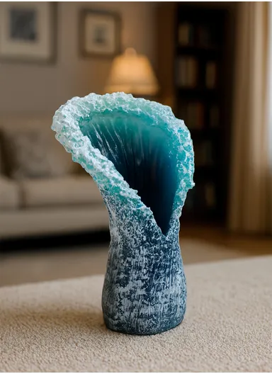 15cm Ocean Wave Resin Vase Living Room Bedroom Dining Table Modern Blue Decorative Vase