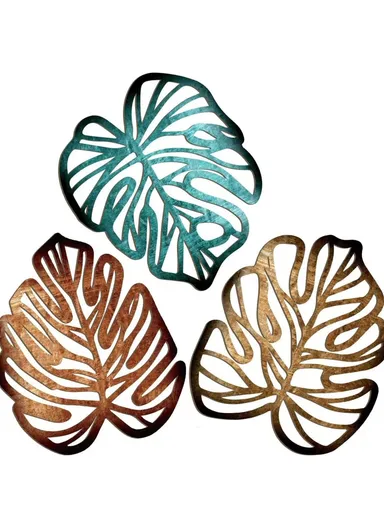 3Pcs Wooden Palm Leaf Sculpture Tropical Plant Touch of Nature Plaque Wall Decor for Living Room - Style 7