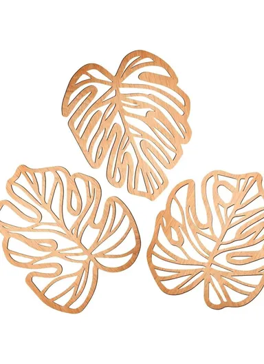 3Pcs Wooden Palm Leaf Sculpture Tropical Plant Touch of Nature Plaque Wall Decor for Living Room - Style 6