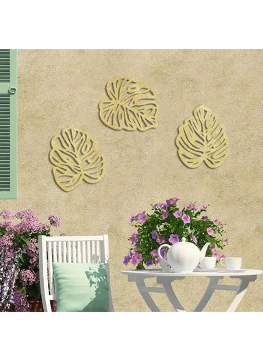 3Pcs Wooden Palm Leaf Sculpture Tropical Plant Touch of Nature Plaque Wall Decor for Living Room - Style 2