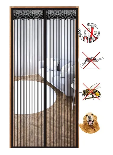 110x210cm Magnetic Screen Door Curtain Fiberglass Mesh Screen Door with Magnets Fly Mosquitos Bug Insect Screen - Black
