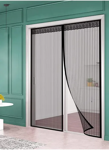 110x210cm Magnetic Screen Door Curtain Fiberglass Mesh Screen Door with Magnets Fly Mosquitos Bug Insect Screen - Black