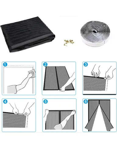 110x210cm Magnetic Screen Door Curtain Fiberglass Mesh Screen Door with Magnets Fly Mosquitos Bug Insect Screen - Black