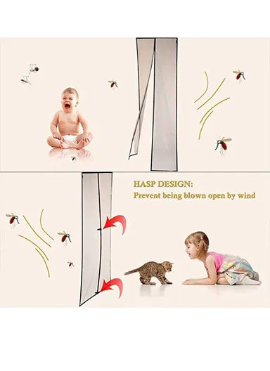 110x210cm Magnetic Screen Door Curtain Fiberglass Mesh Screen Door with Magnets Fly Mosquitos Bug Insect Screen - Black