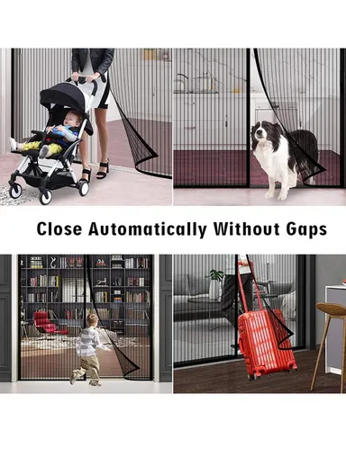110x210cm Magnetic Screen Door Curtain Fiberglass Mesh Screen Door with Magnets Fly Mosquitos Bug Insect Screen - Black