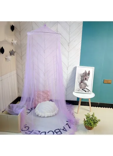 Breathable Hanging Mosquito Net Large Bed Polyester Canopy Curtain (D60 x H270)cm - Purple