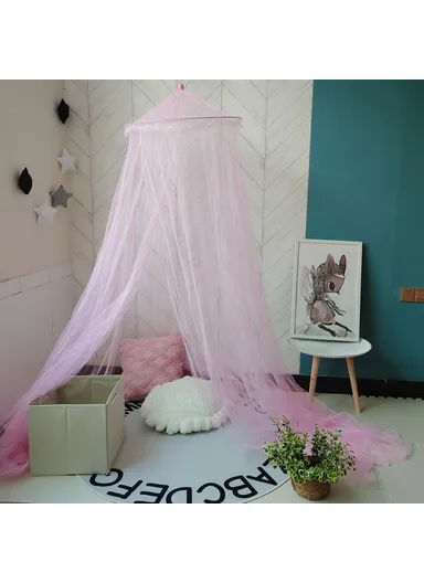 Breathable Hanging Mosquito Net Large Bed Polyester Canopy Curtain (D60 x H270)cm - Pink