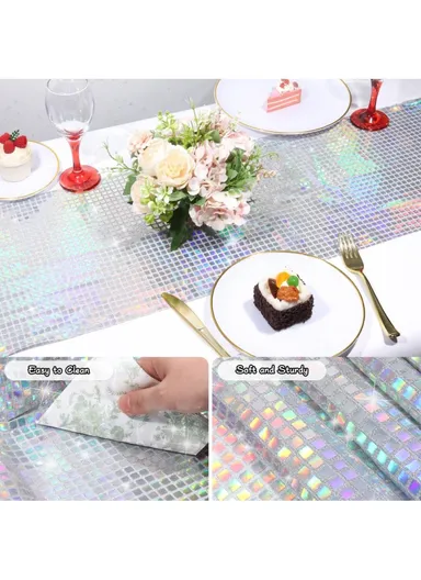 30x180cm Disco Mirror Sequin Plaid Table Runner European Wedding Party New Year Decoration