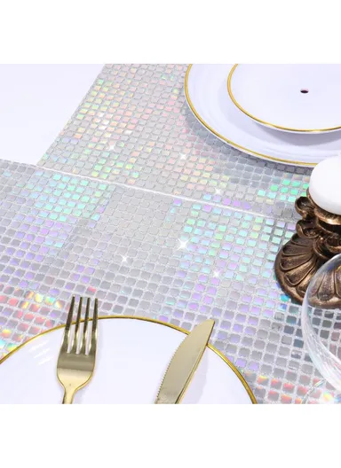 30x180cm Disco Mirror Sequin Plaid Table Runner European Wedding Party New Year Decoration