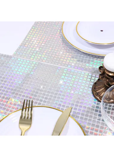 30x275cm Disco Mirror Sequin Plaid Table Runner European Wedding Party New Year Decoration