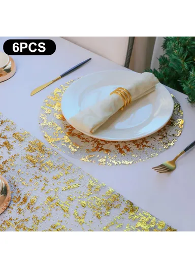 6Pcs Hot Stamping Mesh Placemats Round Table Mats Wedding Holiday Banquet Decoration - Gold