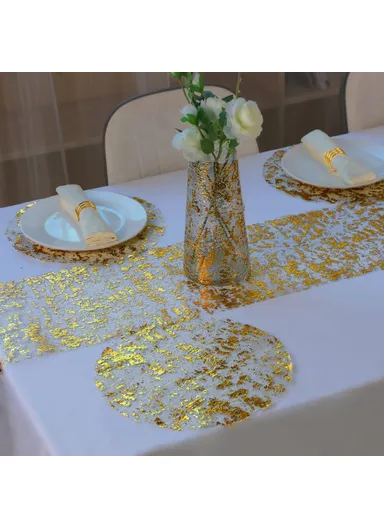 6Pcs Hot Stamping Mesh Placemats Round Table Mats Wedding Holiday Banquet Decoration - Silver