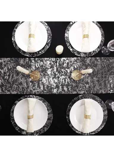 6Pcs Hot Stamping Mesh Placemats Round Table Mats Wedding Holiday Banquet Decoration - Silver