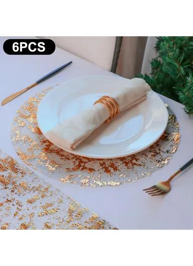 6Pcs Hot Stamping Mesh Placemats Round Table Mats Wedding Holiday Banquet Decoration - Rose Gold