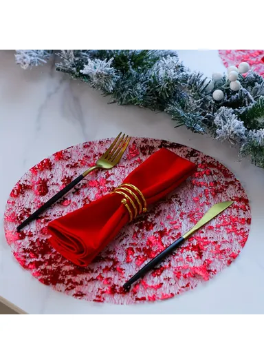 6Pcs Hot Stamping Mesh Placemats Round Table Mats Wedding Holiday Banquet Decoration - Rose Gold