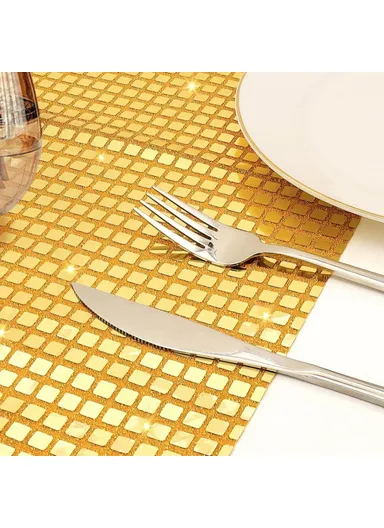30x45cm Sequin Plaid Placemat Party Home Decor Polyester Table Protection Mat - Gold