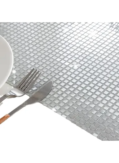 30x45cm Sequin Plaid Placemat Party Home Decor Polyester Table Protection Mat - Silver-White