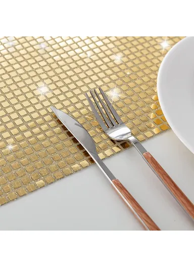 30x45cm Sequin Plaid Placemat Party Home Decor Polyester Table Protection Mat - Champagne Gold