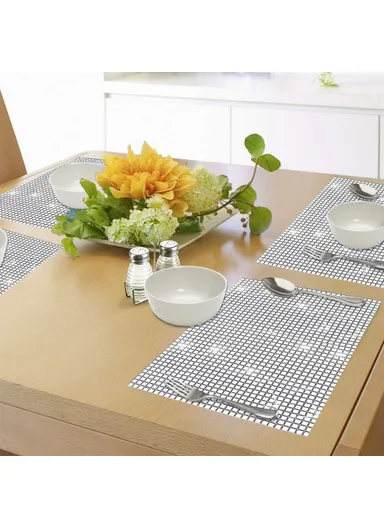 30x45cm Sequin Plaid Placemat Party Home Decor Polyester Table Protection Mat - Black+Silver