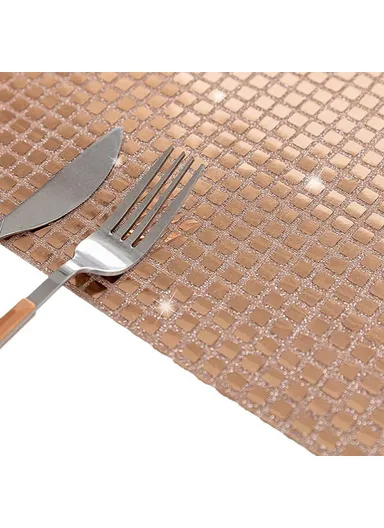 30x45cm Sequin Plaid Placemat Party Home Decor Polyester Table Protection Mat - Rose Gold