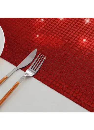 30x45cm Sequin Plaid Placemat Party Home Decor Polyester Table Protection Mat - Red