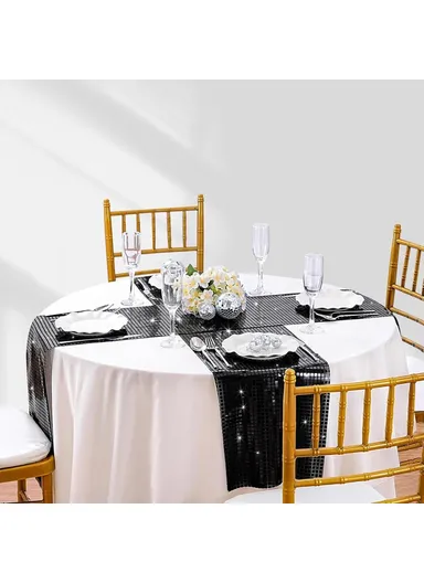 30x275cm Disco Mirror Sequin Plaid Table Runner European Wedding Party New Year Decor Tablet Flag - Black