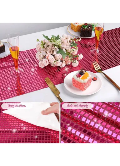 30x275cm Disco Mirror Sequin Plaid Table Runner European Wedding Party New Year Decor Tablet Flag - Rose