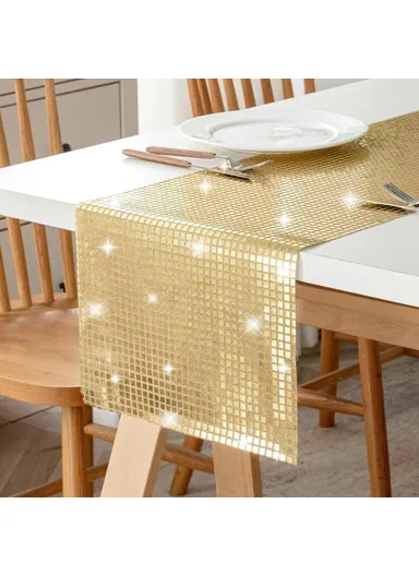 30x275cm Disco Mirror Sequin Plaid Table Runner European Wedding Party New Year Decor Tablet Flag - Champagne Gold