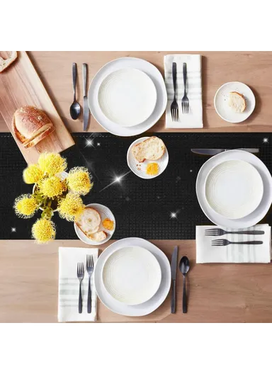 30x180cm Disco Mirror Sequin Plaid Table Runner European Wedding Party New Year Decor Tablet Flag - Black