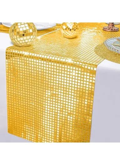 30x180cm Disco Mirror Sequin Plaid Table Runner European Wedding Party New Year Decor Tablet Flag - Gold