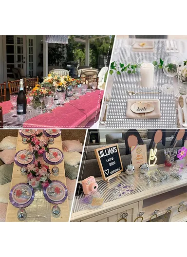 30x180cm Disco Mirror Sequin Plaid Table Runner European Wedding Party New Year Decor Tablet Flag - Rose