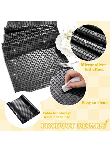30x120cm Disco Mirror Sequin Plaid Table Runner European Wedding Party New Year Decor Tablet Flag - Black