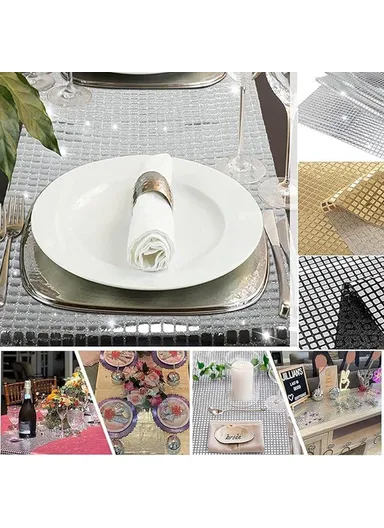 30x120cm Disco Mirror Sequin Plaid Table Runner European Wedding Party New Year Decor Tablet Flag - Black+Silver