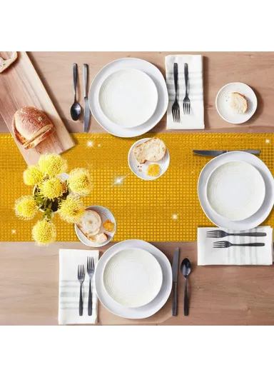 30x120cm Disco Mirror Sequin Plaid Table Runner European Wedding Party New Year Decor Tablet Flag - Gold