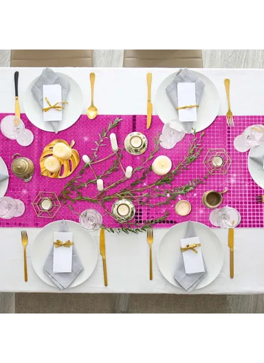 30x120cm Disco Mirror Sequin Plaid Table Runner European Wedding Party New Year Decor Tablet Flag - Rose