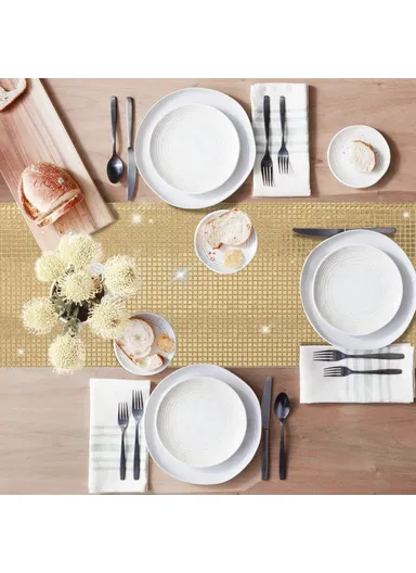 30x120cm Disco Mirror Sequin Plaid Table Runner European Wedding Party New Year Decor Tablet Flag - Champagne Gold