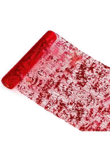 28x900cm Hot Stamping Foil Mesh Table Runner Holiday Party Wedding Decor Polyester Table Flag - Red