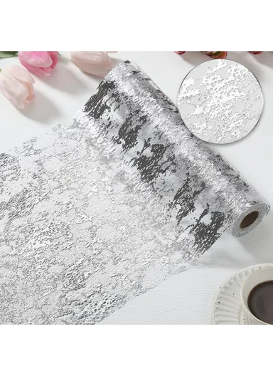 28x275cm Hot Stamping Foil Table Runner Holiday Party Wedding Decor Polyester Mesh Table Flag - Silver