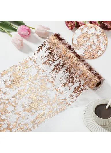 28 x 275cm Gold Foil Mesh Table Runner Material Luxury Tablecloth for Party Wedding Decoration - Rose Gold