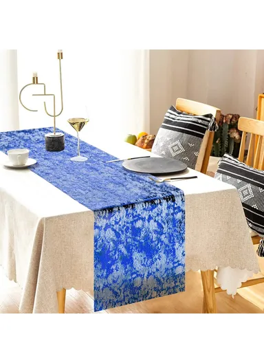 28 x 275cm Gold Foil Mesh Table Runner Material Luxury Tablecloth for Party Wedding Decoration - Sapphire