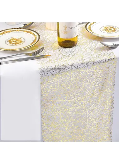 28 x 275cm Gold Foil Mesh Tablecloths Light Luxury Table Runner for Party Wedding Decoration - Grid
