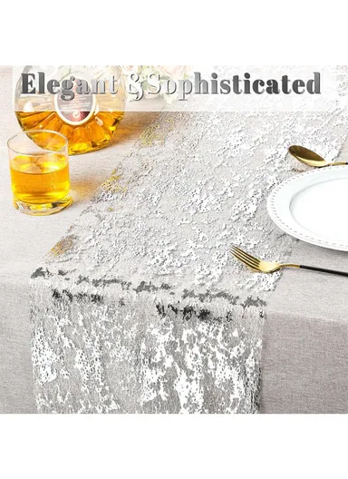 28 x 275cm Gold Foil Mesh Tablecloths Light Luxury Table Runner for Party Wedding Decoration - Grid